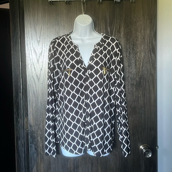 Black Diamond print long sleeve blouse, L, by International Concepts - Picture 1 of 3